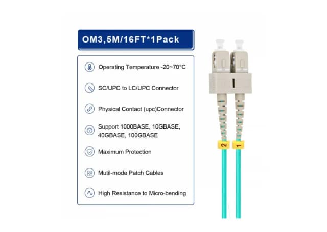 FO LC/UPC - SC/UPC MM 5M OM3 DX LSZH Aqua 2.0mm