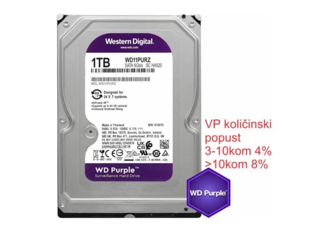 HDD 3.5 ** 1TB WD10PURZ WD Purple 24/7 5400RPM 64MB SATA3