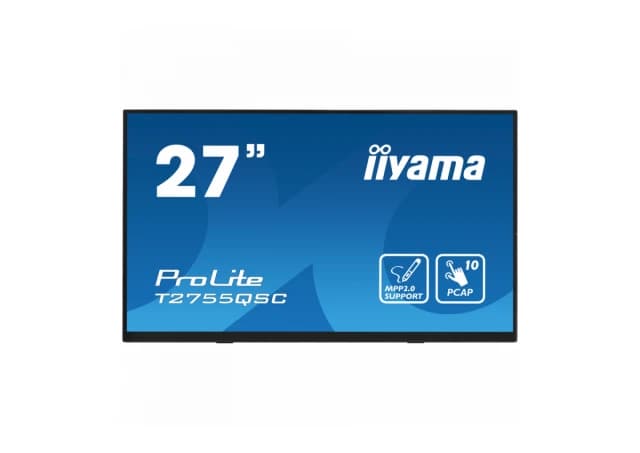 IIYAMA Monitor LED T2755QSC-B1  27” Optical Bonded PCAP 10pt IPS Edge to edge glass 2560 x 1440 @75Hz 400 cd/m² HDMI DP USB Hub Tilt angle	15° up; 70° down