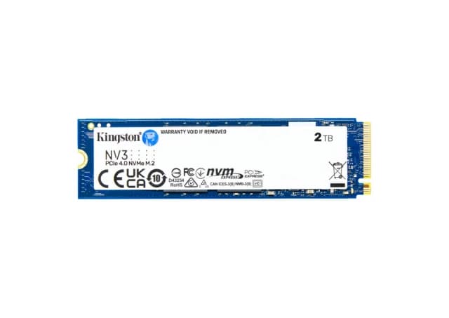 Kingston M.2 NVMe 2TB SSD, NV3, PCIe Gen 4x4, Read up to 6,000 MB/s, Write up to 5,000 MB/s, (single sided), 2280