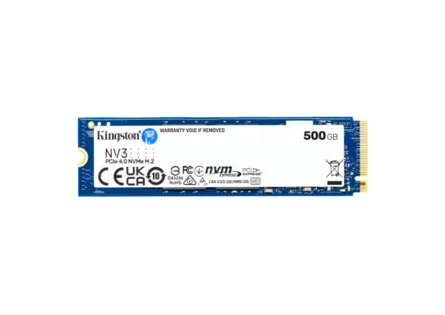 Kingston M.2 NVMe 500GB SSD, NV3, PCIe Gen 4x4, Read up to 6,000 MB/s, Write up to 2,200 MB/s, (single sided), 2280