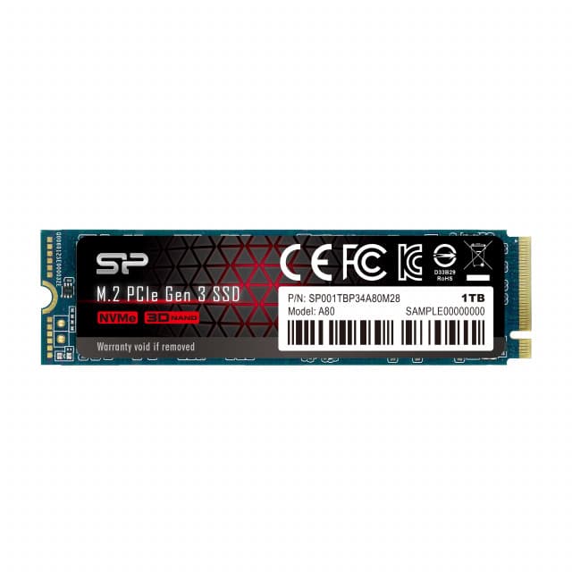 Silicon Power M.2 NVMe 1TB SSD, A80, PCIe Gen3x4, Read up to 3,400 MB/s, Write up to 3,000 MB/s, 2280