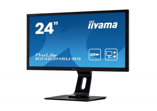 Monitor IIYAMA Prolite 24" 1920x1080 250cd/m² Pivot Stand Speakers VGA HDMI DisplayPort USB2.0x 2 1ms B2483HSU-B5