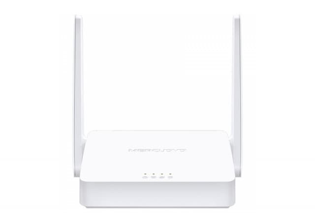 Mercusys 300Mbps Multi-Mode Wireless N Router, 2× Fixed External Antennas, 2× 10/100 Mbps LAN Ports, 1× 10/100 Mbps WAN Port, FEATURE: Access Point Mode, WPS/Reset Button, IPTV, IPv6, Beamforming, MU-MIMO, Parental Controls, Guest Network