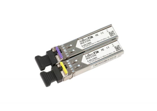 MikroTik S-4554LC80d pair of SFP modules (1.25G SM 80km T1490nm/R1550nm LC) + (1.25G SM 80km T1550nm/R1490nm)