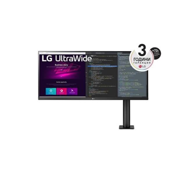 LG 34'' IPS UltraWide Ergo QHD 3440x1440@75Hz, 21:9, 1000:1, 5ms, 300cd/m², 178°/178°, 1 USB 3.0 upstream, 2 USB 3.0 downstream, 2 HDMI, 1 DP, AMD FreeSync, VESA 100x100mm, Height, Tilt, Swivel, Pivot, Black, 3yw