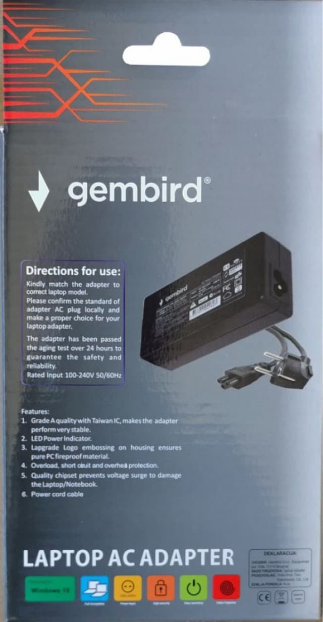 NPA65-190-3420 (AC07) ** Gembird punjac za laptop 65W-19V-3.42A, 5.5x1.7mm yellow (819 Alt=AC09) 38947