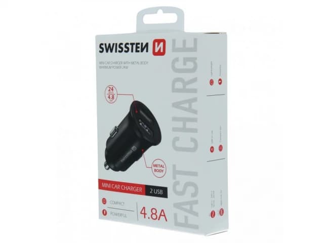 SWISSTEN CHARGER WITH 2x USB 4,8A METAL BLACK