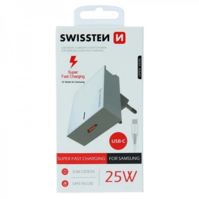 SWISSTEN TRAVEL CHARGER 25W+USB-C/USB-C 1,2M WHITE