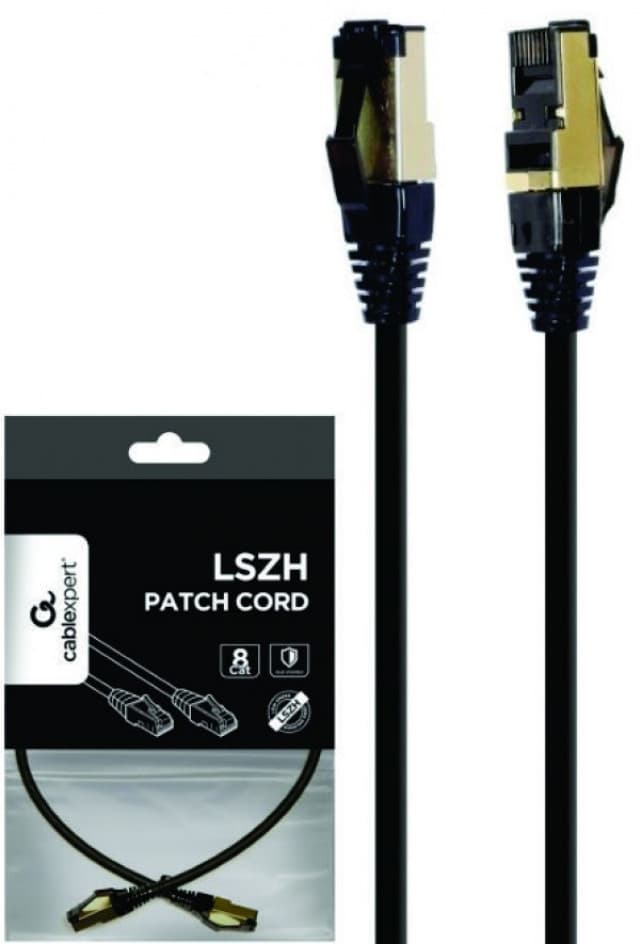 PP8-LSZHCU-BK-0.5M Gembird Mrezni kabl S/FTP Cat.8 LSZH patch cord, black 0.5m 43155