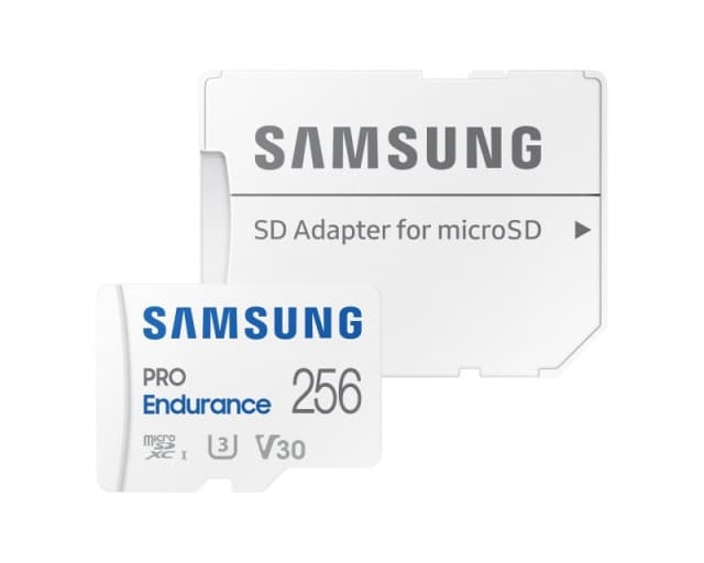 Samsung MicroSD 256GB, PRO Endurance, SDXC, UHS-I (SDR014) U3 V30 Class10, Read up to 100MB/s, Write up to 40MB/s, for 4K and FullHD video recording, w/SD adapter