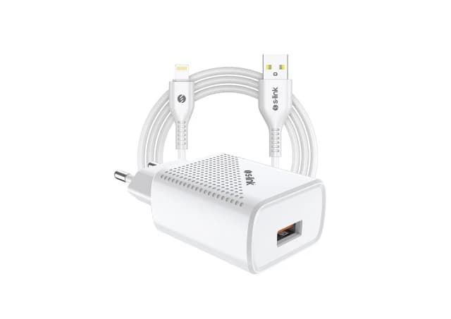 KUĆNI PUNJAČ 12W USB-A PORT + KABL USB-LIGHITNING 1M 2.4A  SL-EC40L 5V S LINK BELI- 35310