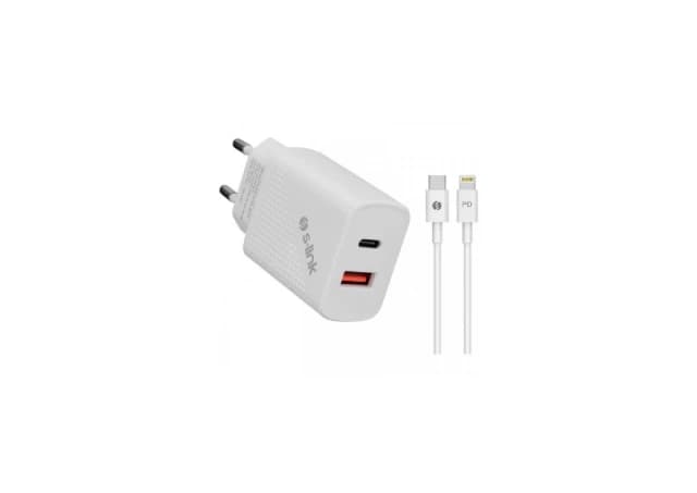 S-LINK KUĆNI PUNJAČ 18W USB+USB-C+KABL TIP-C-LIGHT 1M 3A SW-C1130X BELI-35314