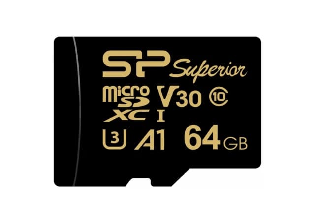 Silicon Power MicroSD 64GB, High Endurance, Golden Series, SDXC, UHS-I U3 V30 A1 Class 10, Read/Write up to 100/80 MB/s, Extended operation range -25 - 85℃, for 4K and Full HD recording, w/SD Adapter