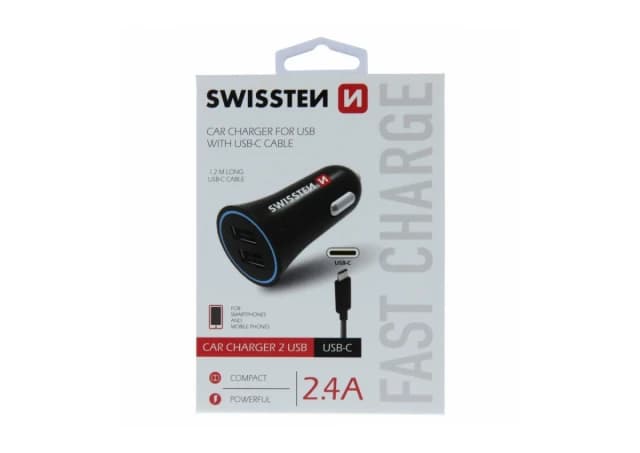 SWISSTEN CHARGER 2,4A WITH 2x USB + CABLE USB-C