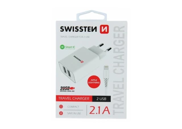 SWISSTEN CHARGER 2x USB2,1A+USBLIGHTNING1,2MBELA