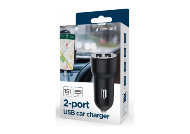 TA-UC-2A15-CAR-01 Gembird 2-port USB car charger, 3.1 A, black