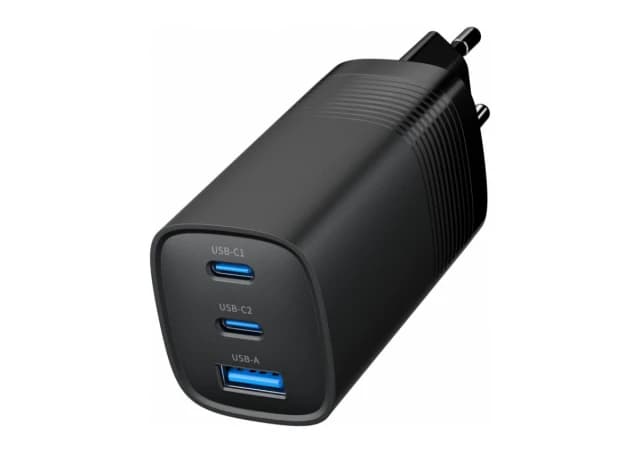 TA-UC-PDQC65-01-BK Gembird 3-port 65 W GaN USB PowerDelivery fast charger, black