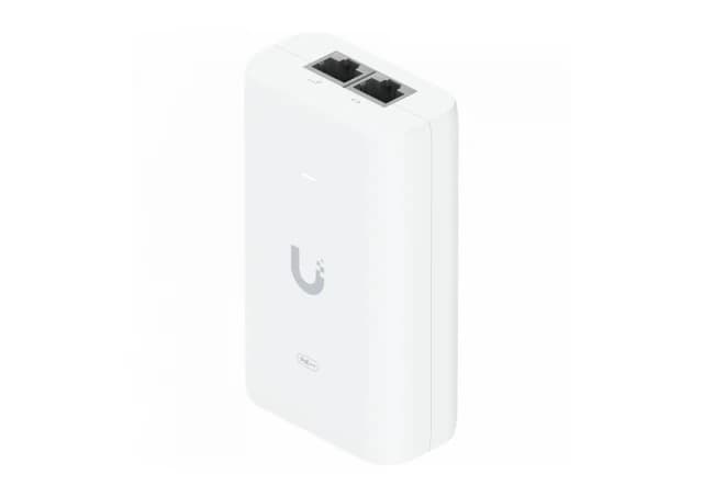 UBIQUITI PoE++ Adapter; Delivers up to 60W of PoE++; Surge, peak pulse, and overcurrent protection; Contains RJ45 data input, AC cable with earth ground, and PoE++ output; LED indicator for status monitoring.