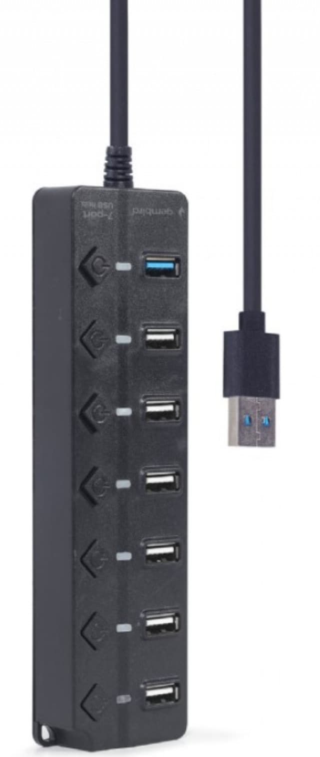 UHB-U3P1U2P6P-01 Gembird 7-port USB hub (1xUSB 3.1 + 6xUSB 2.0) with switches, black 43827