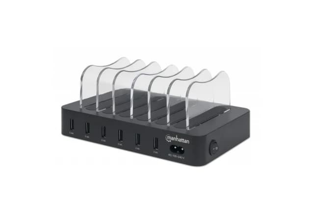 USB punjač 6-port Manhattan 102254 5V/2.4V/50W/držač za telefon Crni