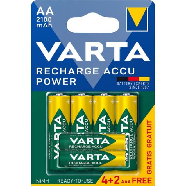 VARTA-567R2USO set od 6 PUNJIVE NiMH baterije 4xAA 2100mAh + 2xAAA 800mAh, Ready2use, cena po 1 kom. 9002