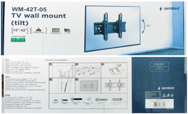 WM-42T-05 ** Gembird tilt VESA max 20x20cm 15-42 max. 20kg(346) 43482