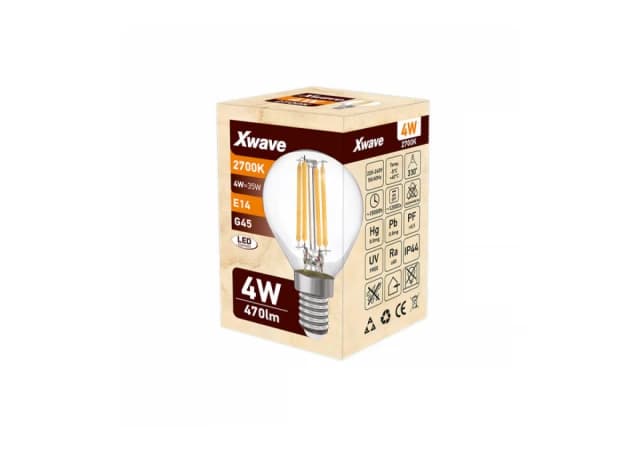 Xwave E14 4W SL-F-G4-2700K-C Filament Sijalica 2700K,G45,470Lm,Toplo Bela